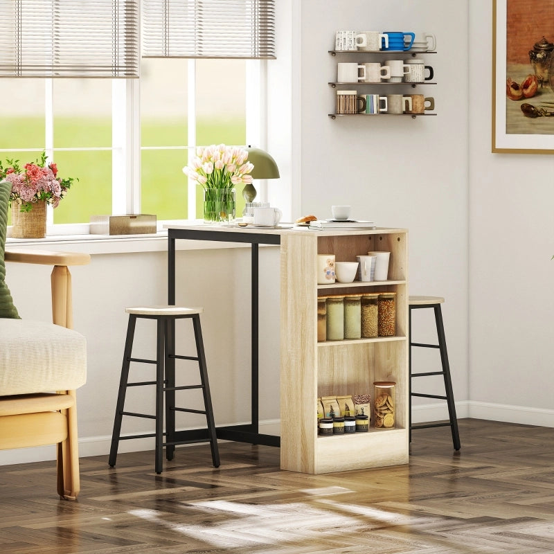 Set tavolo bar 3 pezzi con 2 sgabelli, vano portaoggetti, stile moderno industriale, nero