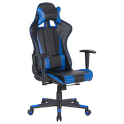 Sedia da gaming in ecopelle nera con braccioli reclinabili blu regolabili in altezza Supporto lombare Cuscino per poggiatesta Sedia da ufficio