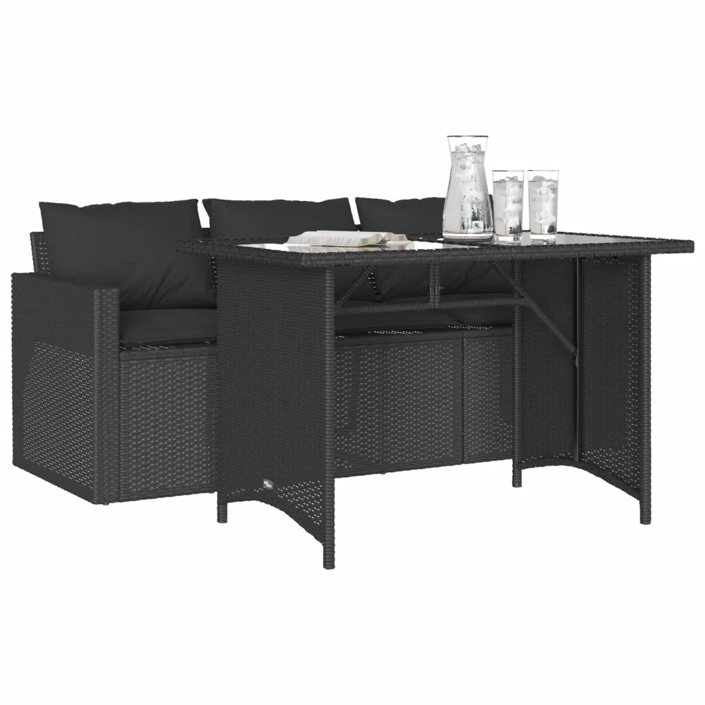 Set da Pranzo da Giardino 2 pz | Set Salotto da Giardino con Cuscini Nero in Polyrattan