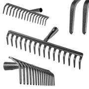 Rastrello per foglie in acciaio KADAX a 16 denti, senza manico, per terra ed erba.