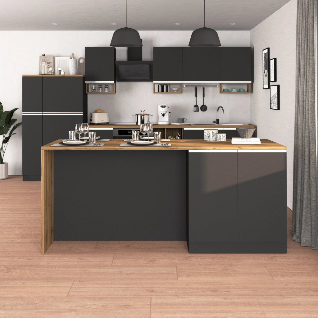 WHOUS Isola da cucina Sole a 4 ante antracite opaco/rovere 200x90x90 cm