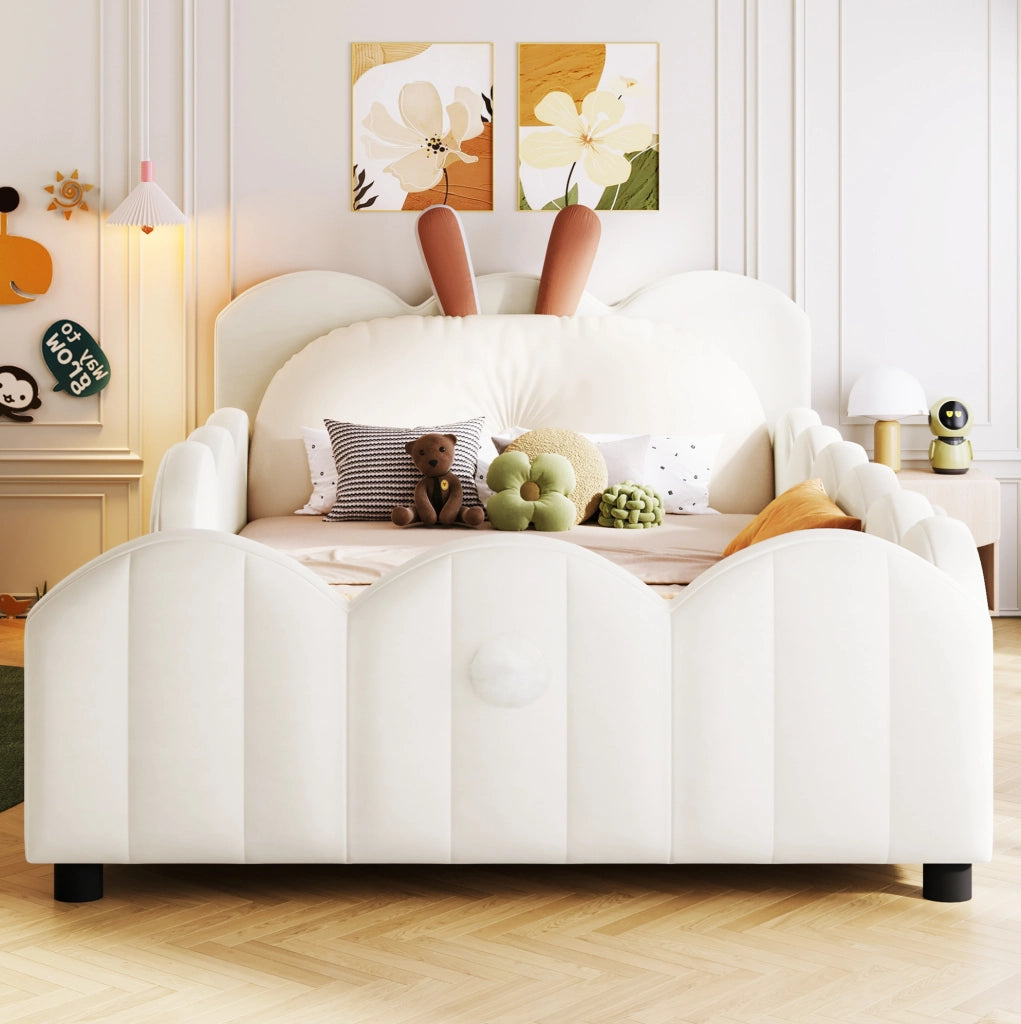 Letto singolo imbottito 90x200 cm con cuscino coniglietto beige