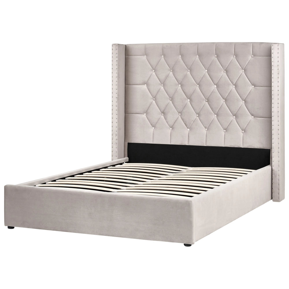 Letto imbottito in velluto tortora con contenitore 140 x 200 cm letto matrimoniale con testata alta