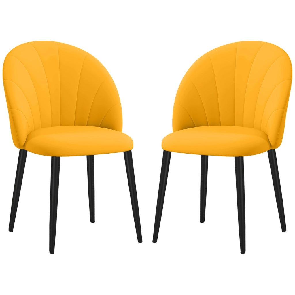 Sedia da Pranzo Moderna con Schienale a Conchiglia ¨C Zephmum ¨C Velluto Giallo Gambe in Metallo