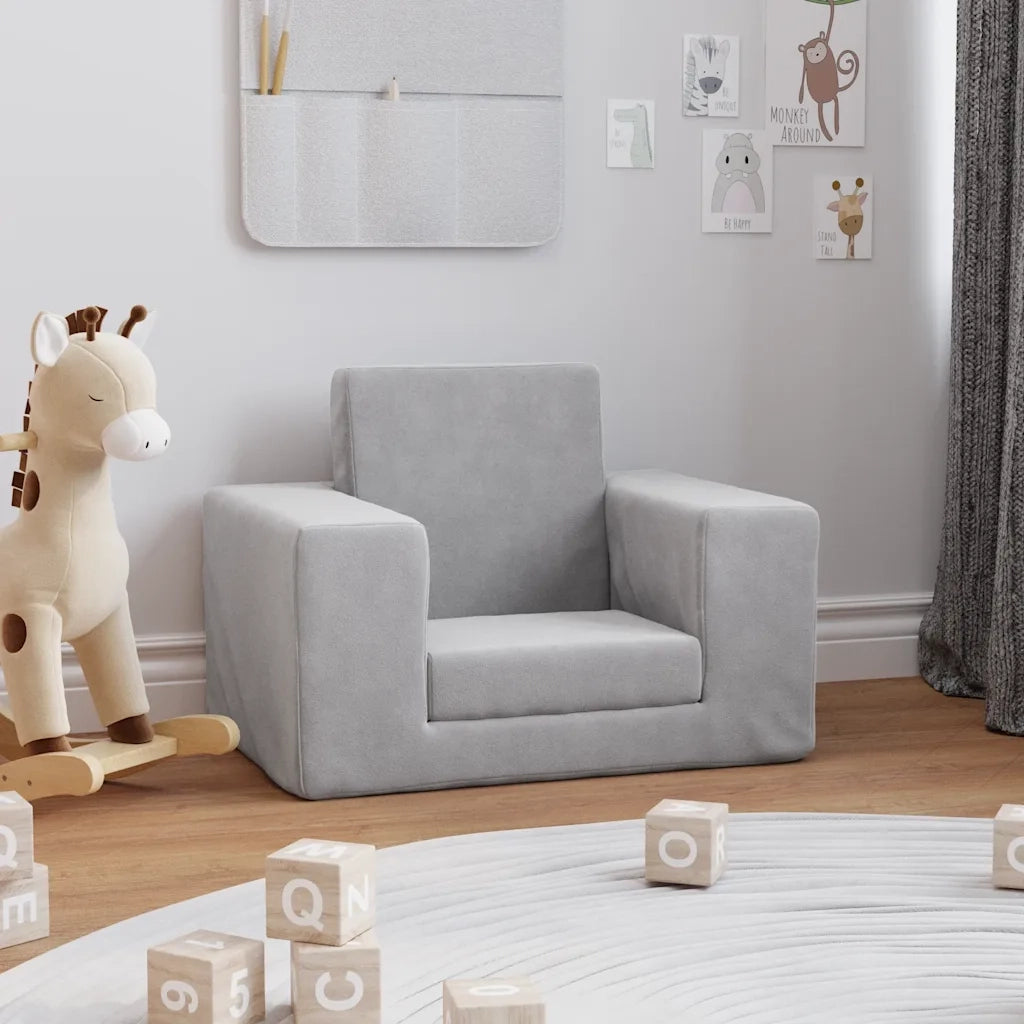 Divano per Bambini-Sofa-Divanetto Grigio Chiaro in Morbido Peluche 616131