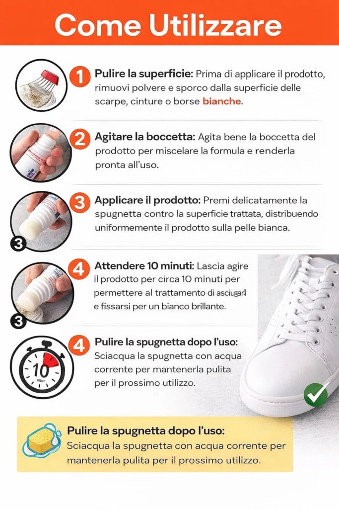 Bianchetto scarpe sbiancante scarpe e borse 75 ml con Spugnetta Applicatrice
