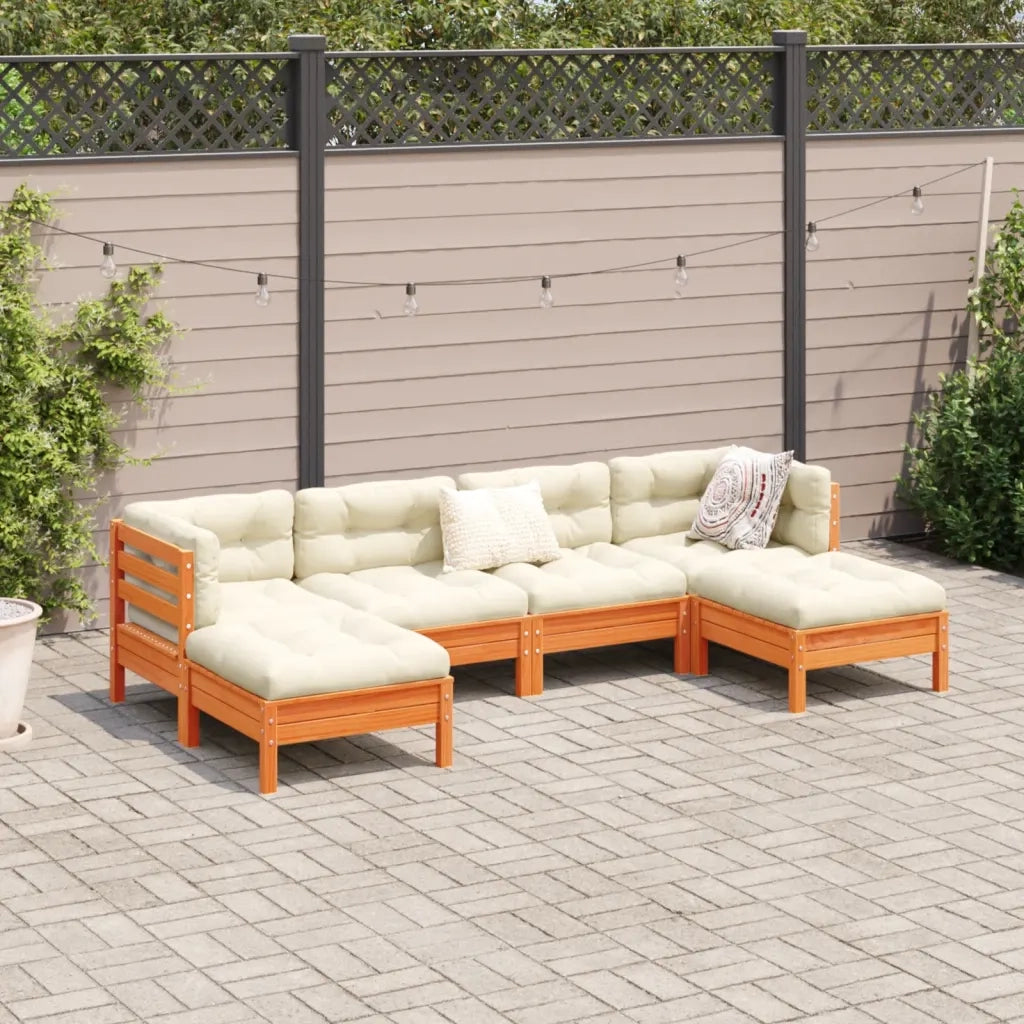 Set Divani Giardino 6pz con Cuscini Marrone Cera Massello Pino 3299571