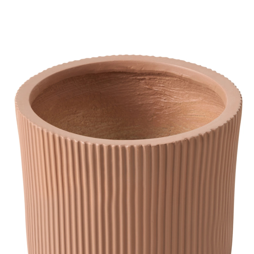 Fioriera in argilla Taupe Fibra Vaso per piante da giardino 37 x 37 x 37 cm Foro di drenaggio Finitura verticale a coste Giardino esterno Patio