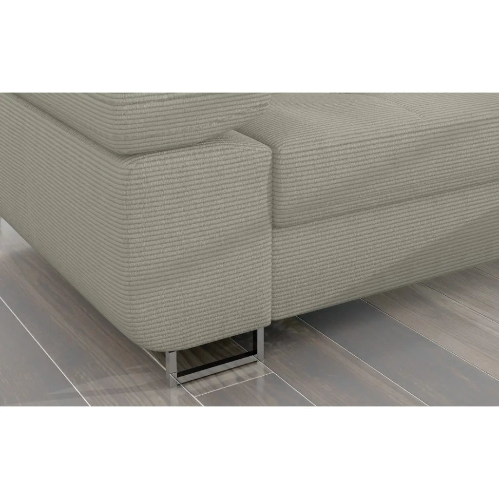 Divano ad angolo trasformabile AMANDA beige scuro in velluto a coste con contenitore