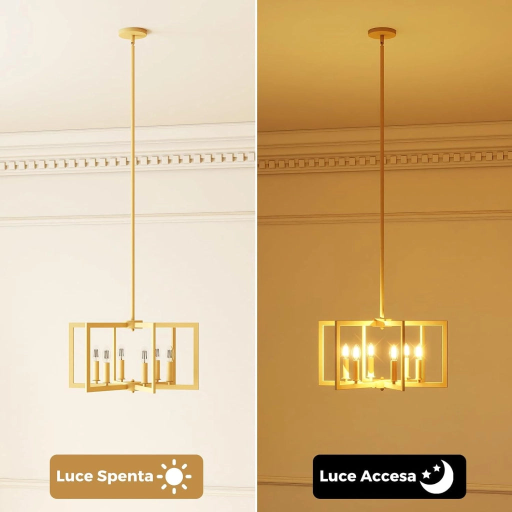 Lampadario a Sospensione a 6 Luci, Lampada a Sospensione Geometrica Moderna in Metallo Industriale con Altezza Regolabile, Lampada da Soffitto per Cucina, Salotto e Camera da Letto (Bronzo)
