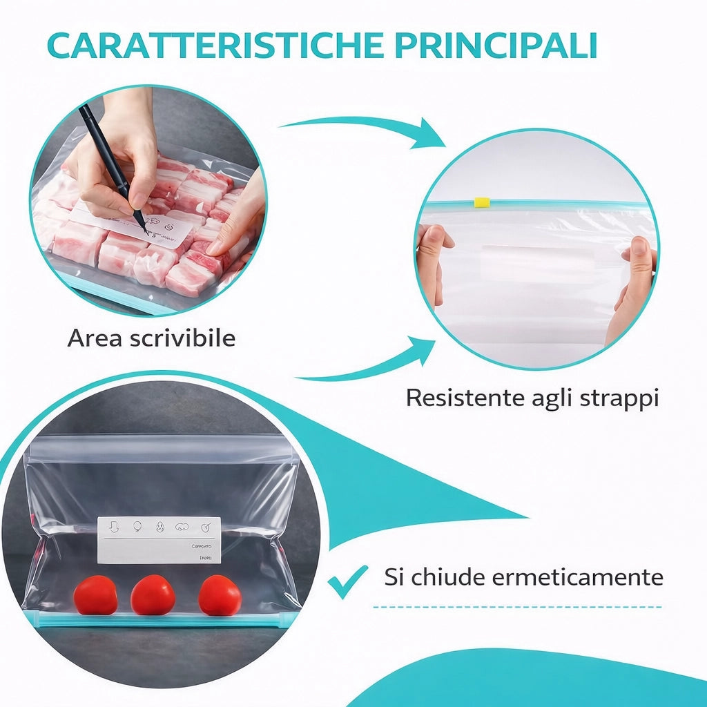 24 Sacchetti Alimenti Ermetici Riutilizzabili 3 Misure | 69716
