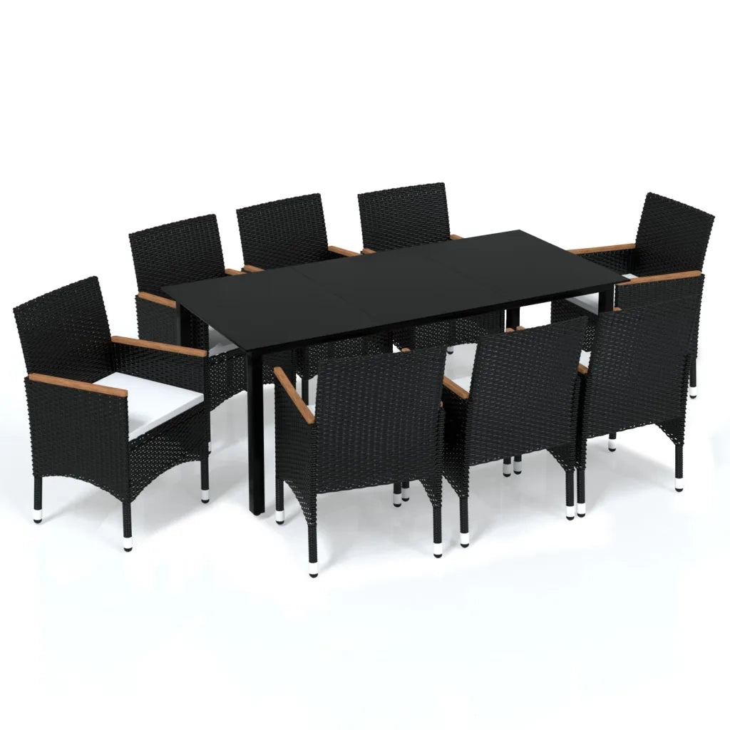 Set Pranzo da Giardino 9 pz con Cuscini in Polyrattan Nero 3095002