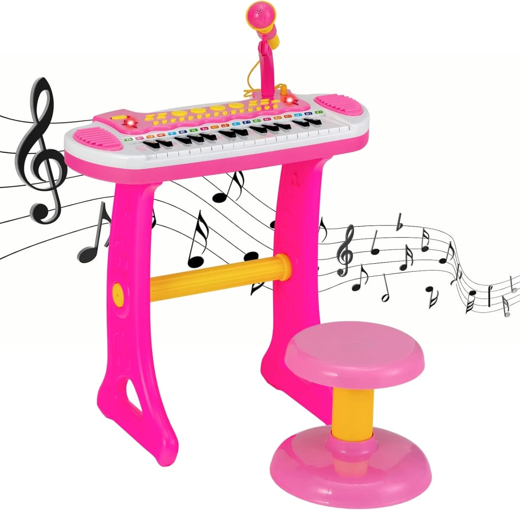 Tastiera Giocattolo a 31 Tasti, Pianoforte Digitale per Bambini, con Microfono Sgabello Luci, Funzioni di Record e Playback, Pianola Bambini con 22 Battiti/8 Toni/7 Ritmi, per 3+ Anni (Blu)