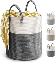 Asciugamani in cotone grandi 39L contenitore con coperchio D35 x H40 cm asciugamani in cotone con maniglia contenitore intrecciato asciugamani pieghevoli per la conservazione e la decorazione a casa (grigio scuro)