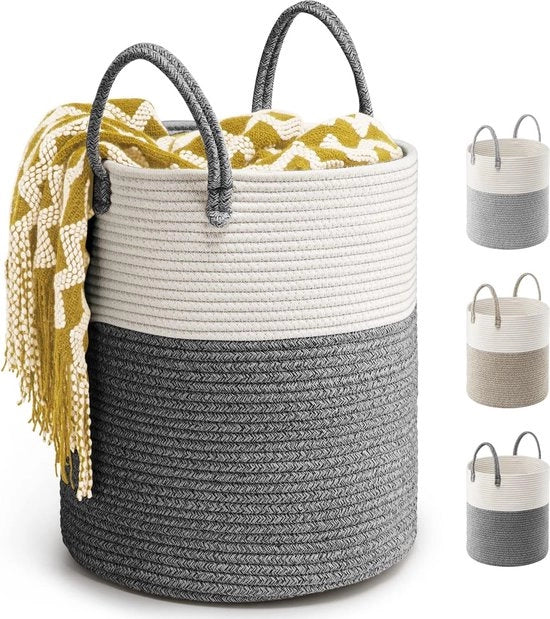 Asciugamani in cotone grandi 39L contenitore con coperchio D35 x H40 cm asciugamani in cotone con maniglia contenitore intrecciato asciugamani pieghevoli per la conservazione e la decorazione a casa (grigio scuro)