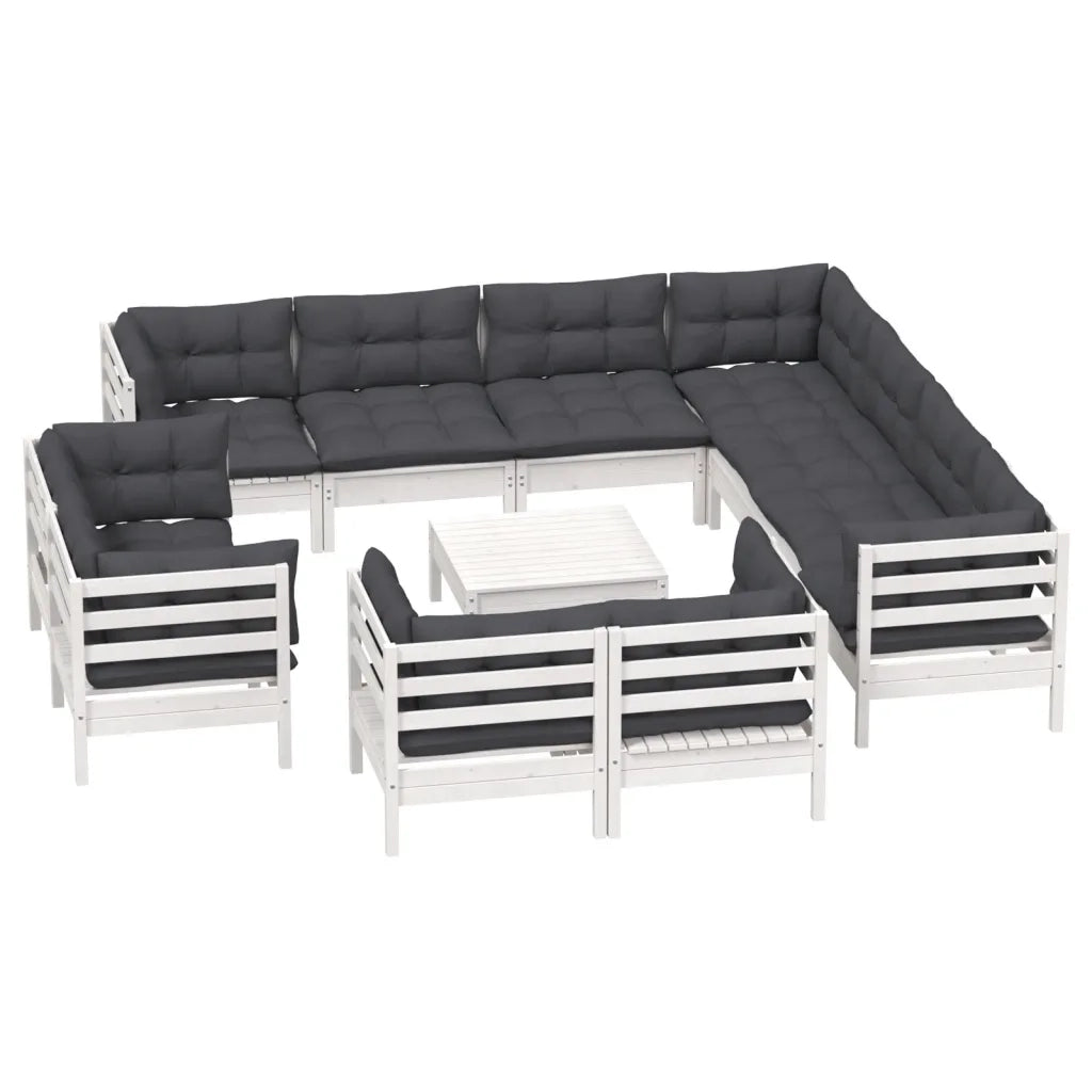 Set Divani da Giardino 12 pz con Cuscini Bianchi Legno di Pino cod mxl 44370