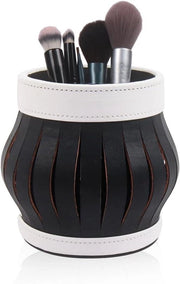 Oggetto di Cosmesi Organizzatore per Pennelli in Faux Pelle Nero e Bianco