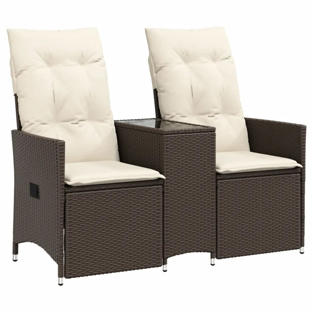 Divano Giardino Reclinabile 2 Posti Tavolino-Sofa da Giardino-Divanetto da esterno Marrone Polyrattan 692308