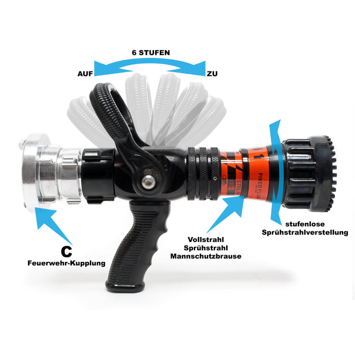 Lancia antincendio da 150/180/300/450/660 l/min e raccordo Storz C, regolabile in continuo