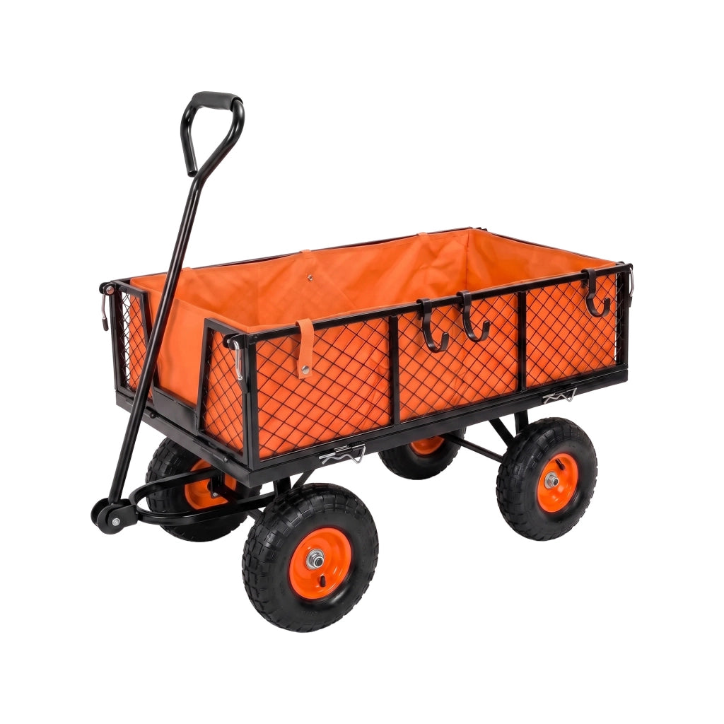 Carrello rimorchio a spinta carrello porta attrezzi da giardino in ferro con telone interno - capacita' max 350kg