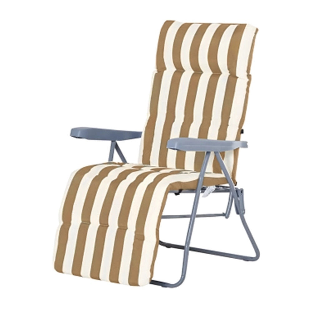 Trade Shop - Sedia A Sdraio Con Cuscino Imbottito A Righe Bianca Tortora 73x60x102 Cm Poltrona 512004 -