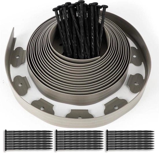 Gazonrand flessibile - Recinzione in plastica per giardino 10 m - 50 anelli - Panchine stradali - Altezza 5 cm - Diametro 4 mm - Grigio