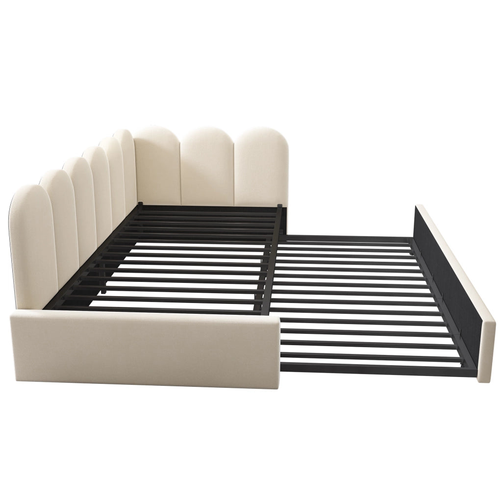 Letto daybed 90x200 cm con letto estraibile 90x190 cm, velluto beige, senza materasso