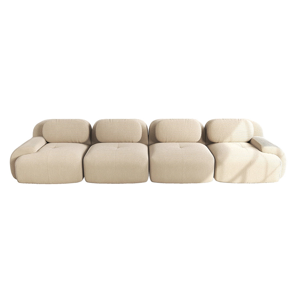 Divano 4 posti in velluto - Xylo - Imbottitura 32D, sottovuoto, modulabile, adatto animali, beige