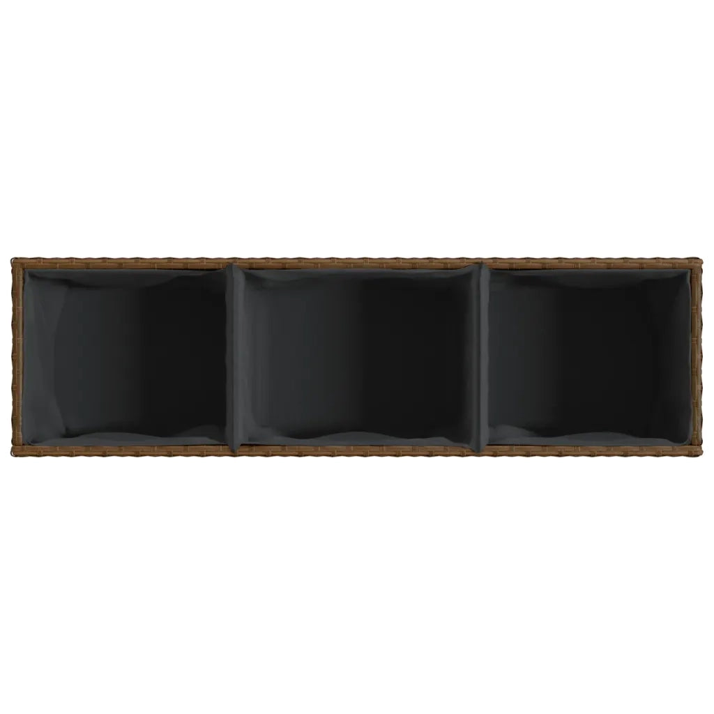Fioriera con Ruote e 3 Vasi Marrone 107x32x38 cm in Polyrattan