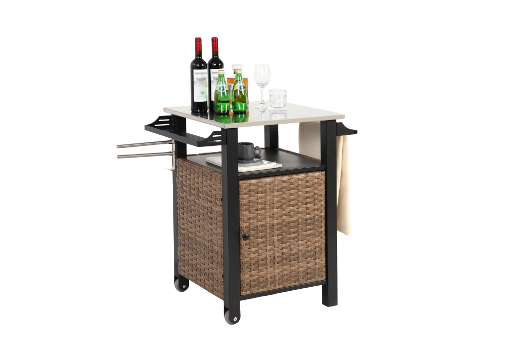 Carrello da cucina con 1 Anta; 1 Cassetto; Ruote e Piano in Acciaio Inox per Giardino 76x57x85 cm
