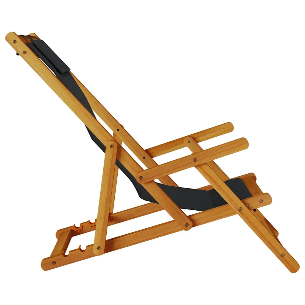 Sedia da Giardino | Sedia da Spiaggia Pieghevole Braccioli Legno Acacia&Textilene