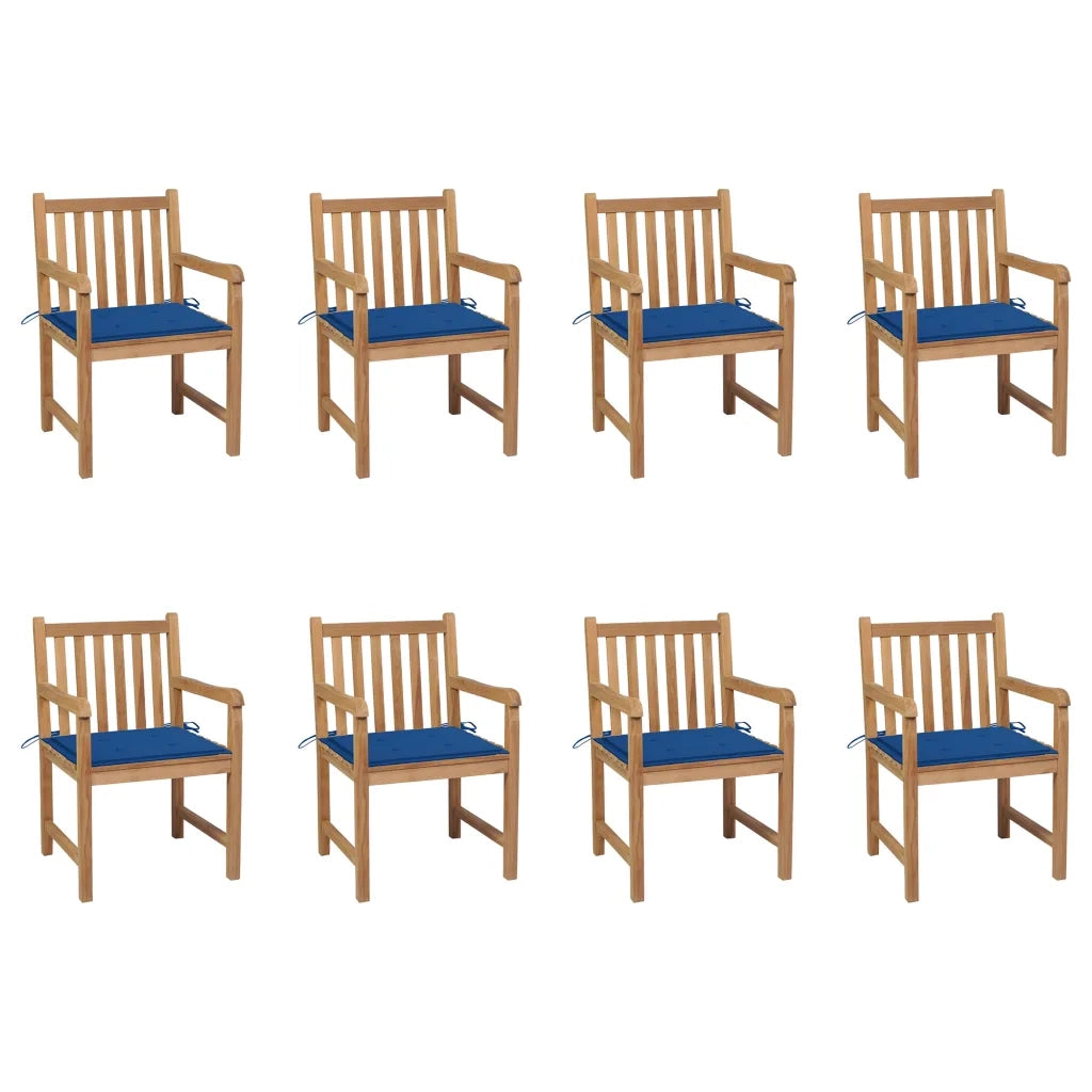 Sedie da Giardino 8 pz con Cuscini Blu Reale Massello di Teak cod mxl 17497