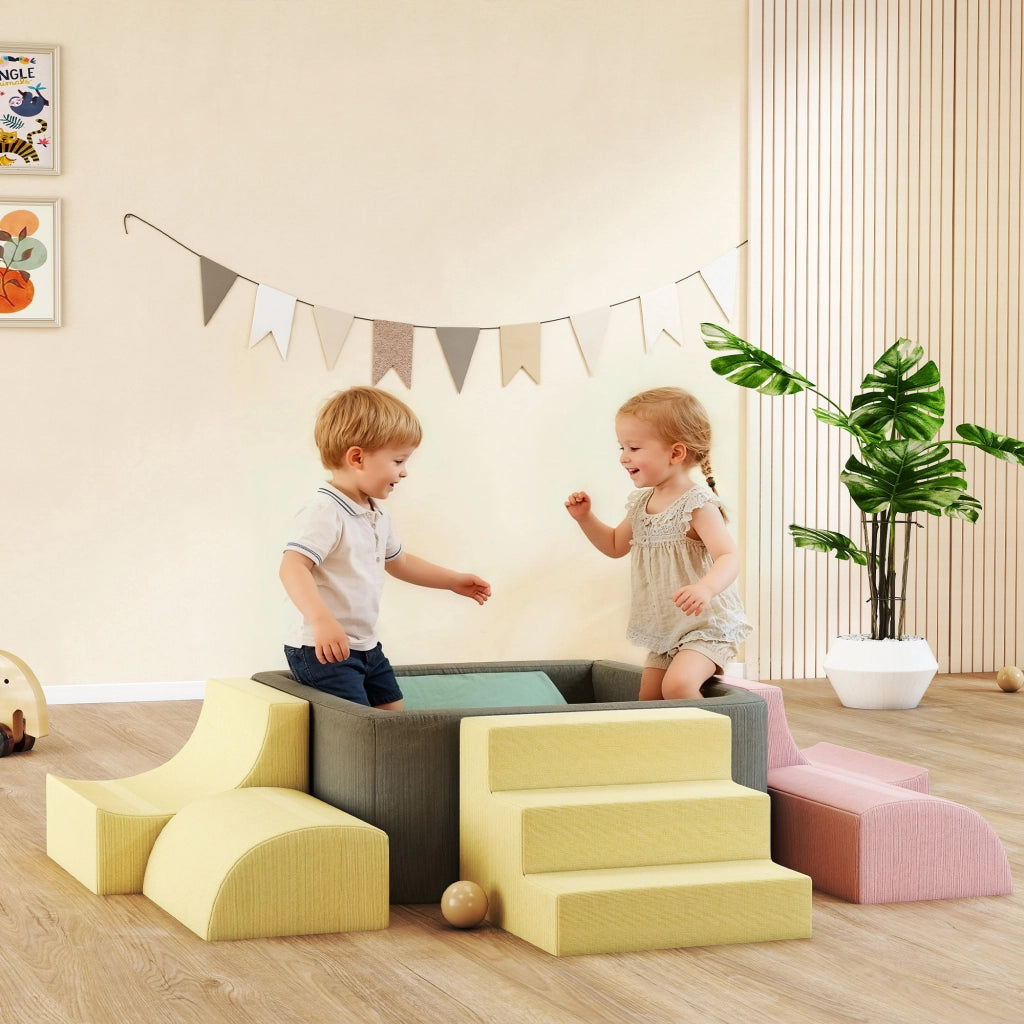 Set Parcours Motricit¨¤ Modulare 7 Pezzi ¨C Xylo ¨C Schiuma Velluto Lavabile 174x174x30 cm Multicolore