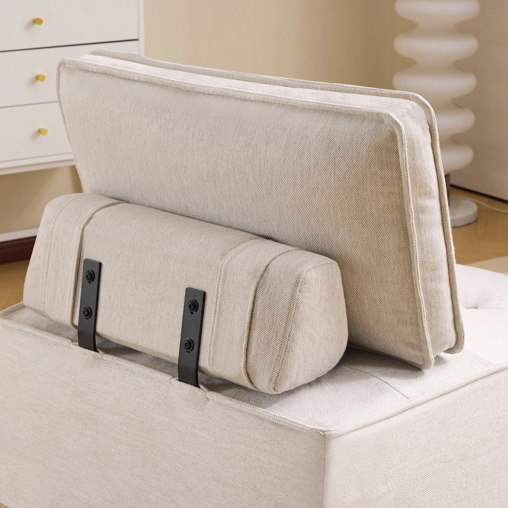 Divano modulare compatto con schienale ergonomico e rivestimento in lino beige facile da spostare per piccoli spazi