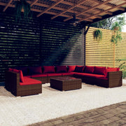 Set Divani da Giardino 11 pz con Cuscini in Polyrattan Marrone cod mxl 39053