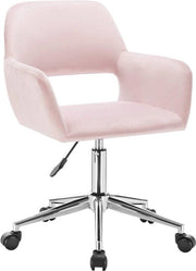 Sedia da Ufficio con Bracciolo - Con Ruote - Sedia da Ufficio Ergonomica per Adulti - Rosa - Regolabile in Altezza - Velluto