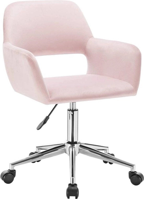 Sedia da Ufficio con Bracciolo - Con Ruote - Sedia da Ufficio Ergonomica per Adulti - Rosa - Regolabile in Altezza - Velluto
