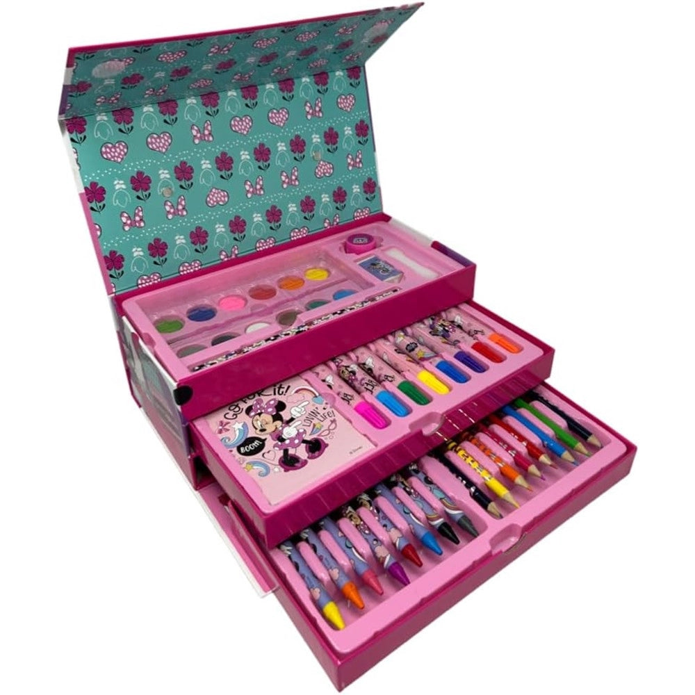 Trade Shop - Set Da Colorare Valigetta Con Colori Bambine Minnie Cassetti Kit Disegno Pittura 951724 -