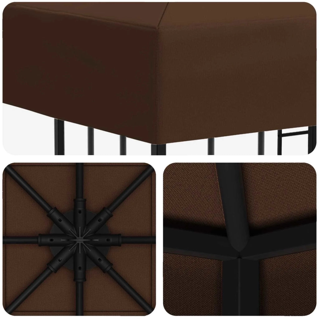 Gazebo | Pergolato 3 x 3 m Marrone Poliestere e Acciaio 190 gsm
