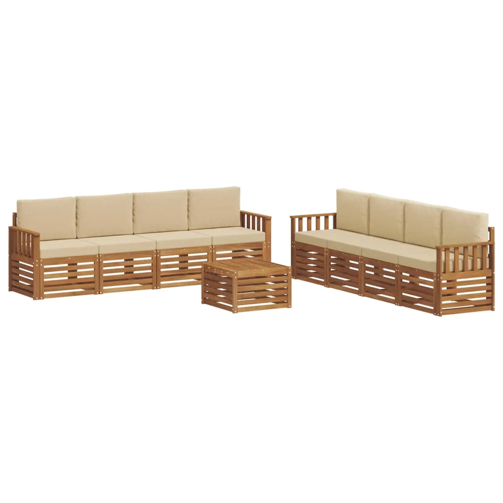 Set divani 9 pcs Naturale e Beige Legno di Acacia Massello 3374563