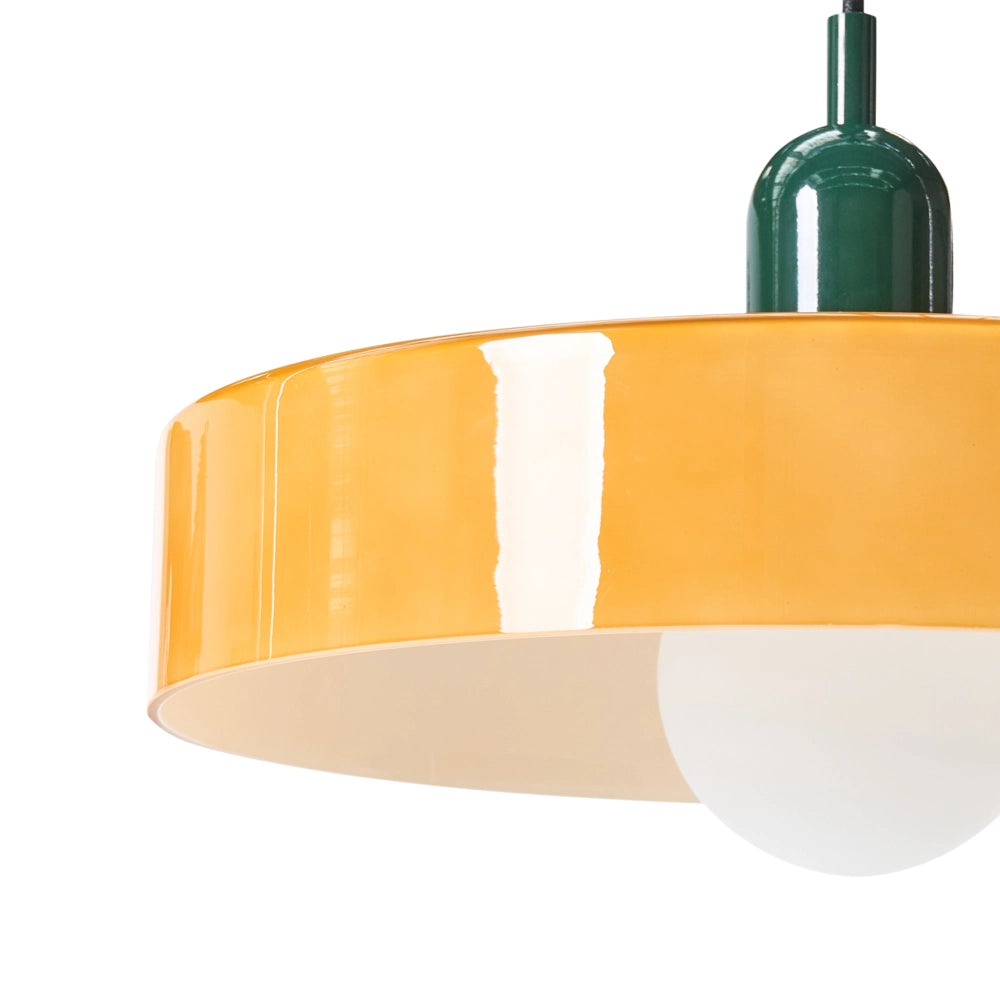 Lampada a sospensione con paralume in vetro arancione e paralume sferico interno