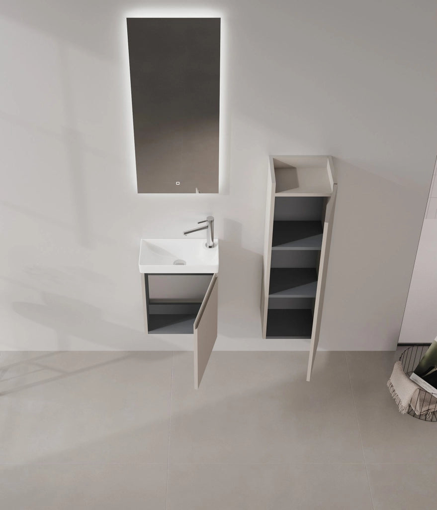 Set mobile lavabo con specchio (2 pezzi) "Ferla 40" - 40 x 22 x 50 cm - Mink opaco