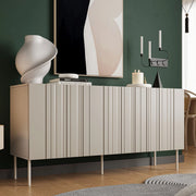 Credenza Spirano, Madia da salotto con tre ante battenti e vani interni, Rialzata da terra, 151x42 h75 cm, Beige