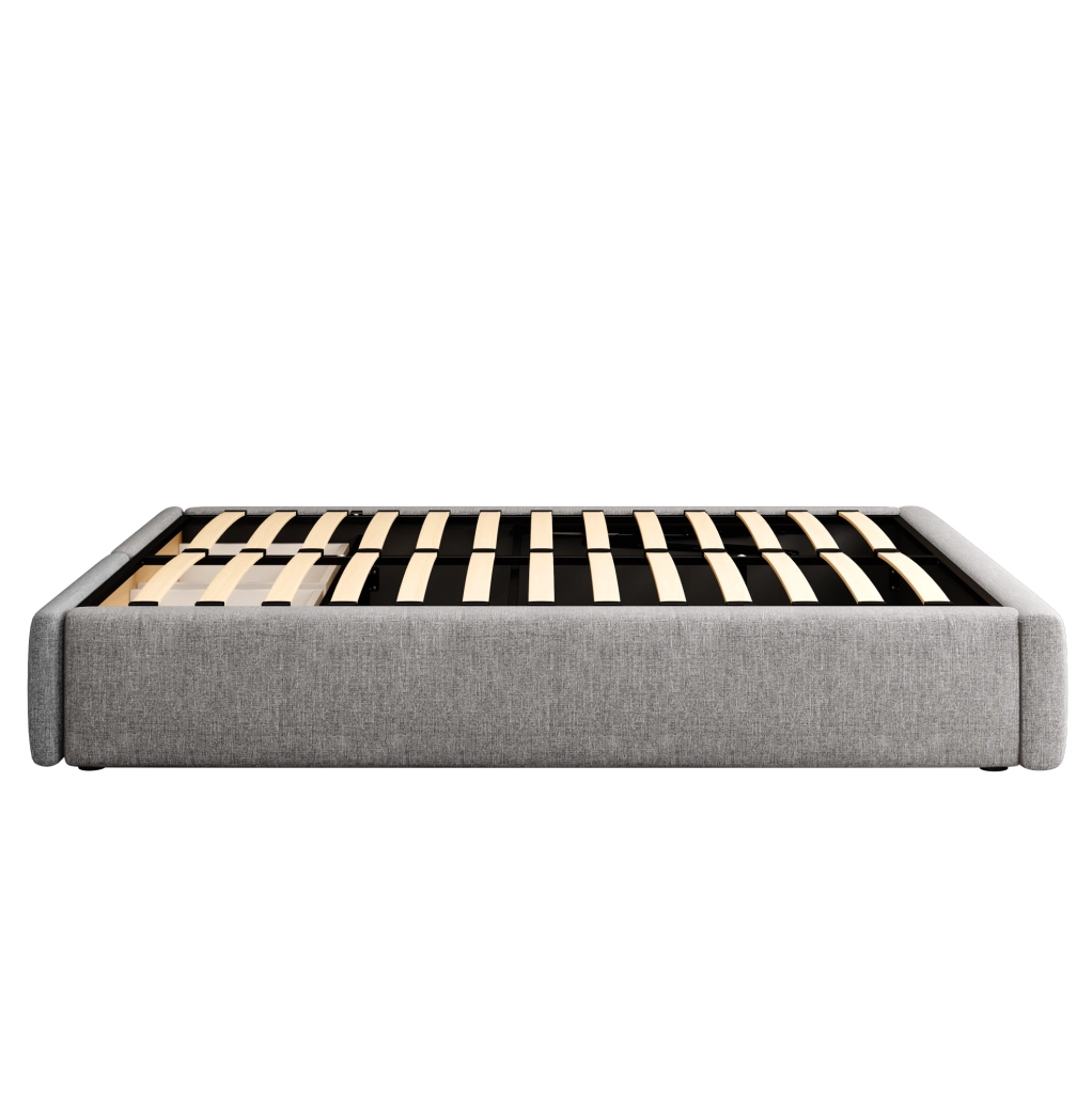 Letto imbottito 140x200 cm grigio con contenitore idraulico e 2 cassetti