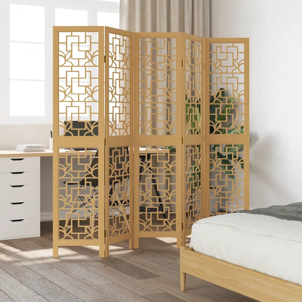 Divisorio Ambienti | Divider per stanze | Paravento 5 Pannelli Marrone Legno Massello Paulownia