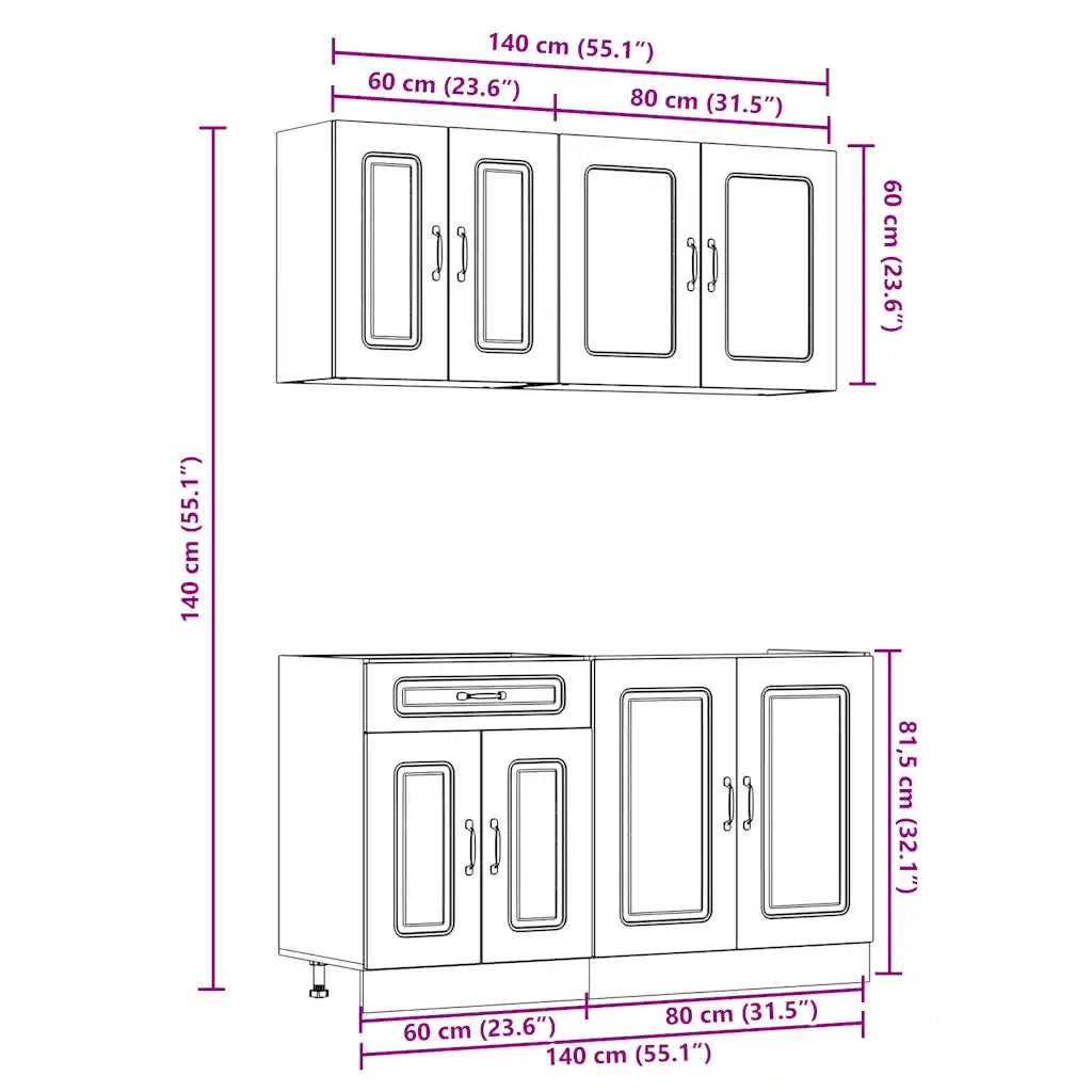 Set Mobili da Cucina 4 pz Kalmar Bianchi Legno Multistrato