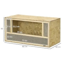 Terrario per Rettili in Legno con Porte in Vetro Scorrevoli e Pannelli in Rete, 40x80x40 cm
