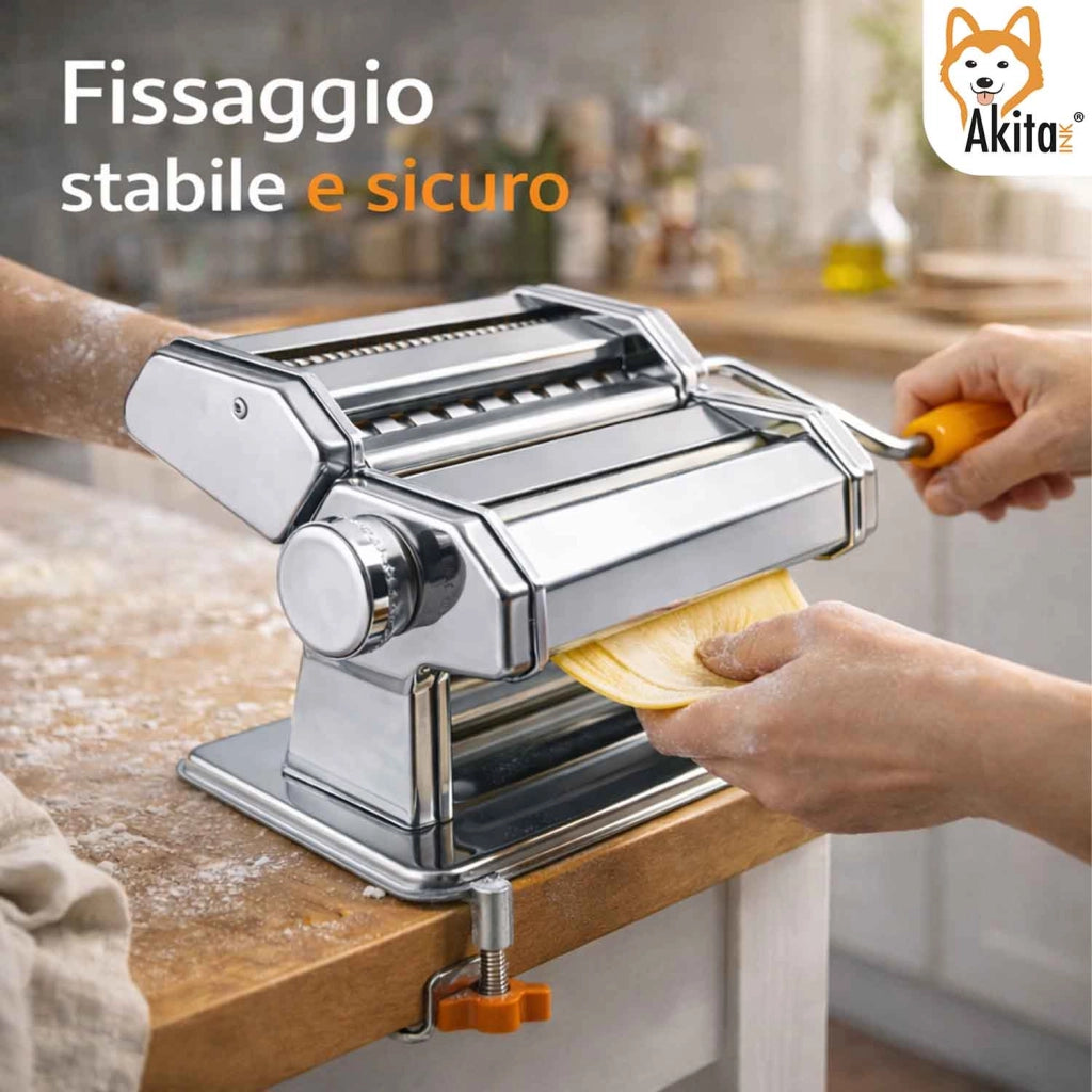 Akitaink Macchina da Pasta 3 Rulli Acciaio Inox con Morsetto
