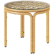 Comodino in polirattan; tavolino da caffè rotondo con piano in vetro; comodino ?50 cm; giallo