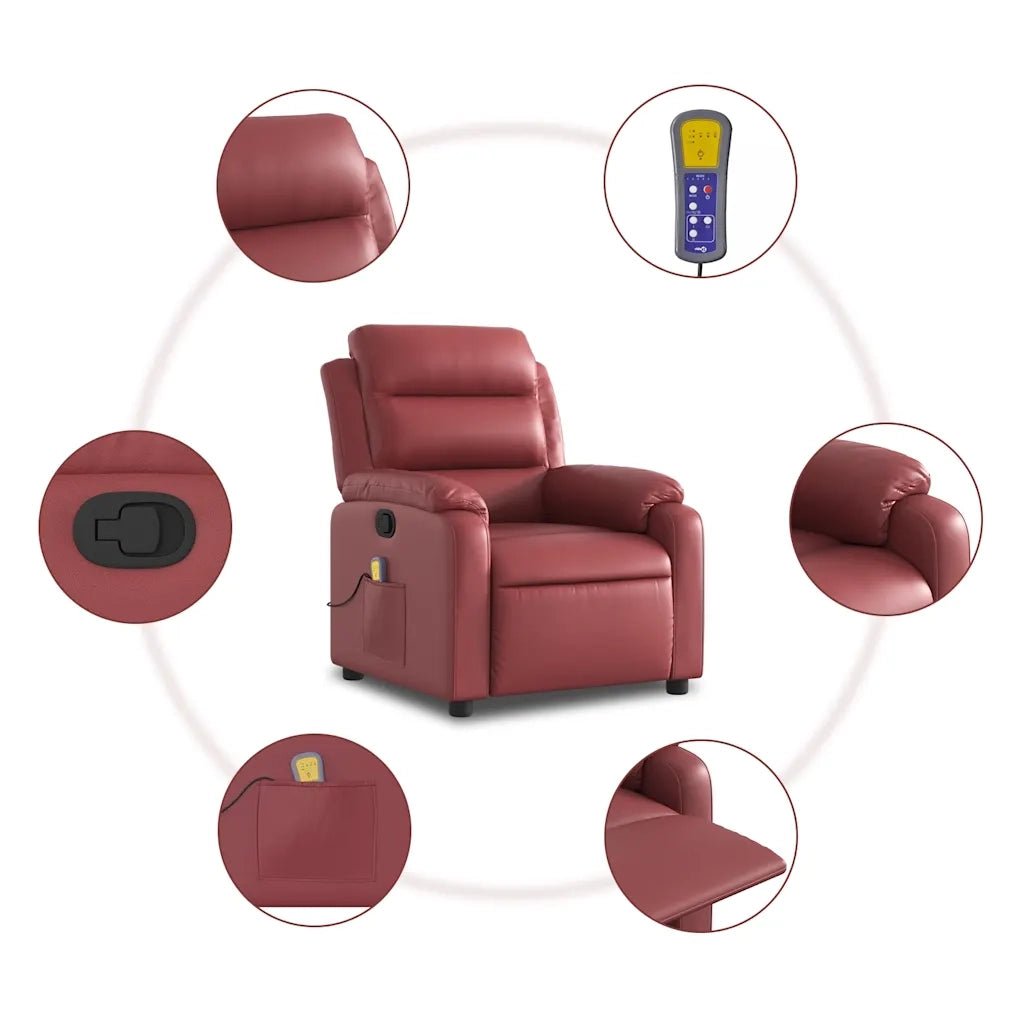 Divano Sedia-Poltrona Massaggiante Reclinabile Rosso vino in Similpelle 469054